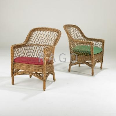 Appraisal: WICKER Pair of lounge chairs th c Each x x