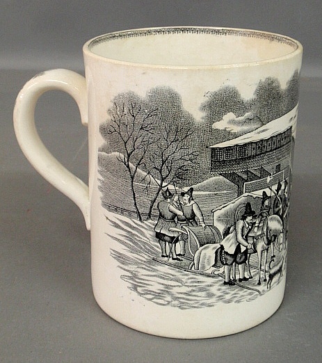 Appraisal: - Creamware mug th c with sepia transfer decoration of