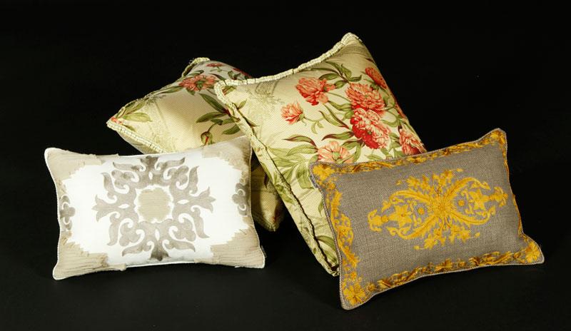 Appraisal: - Chintz and Embroidered Pillows Lot of four chintz and