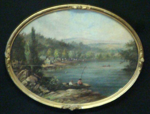 Appraisal: MOMBERGER William Oval O C Lake and Fishermen Signed bottom