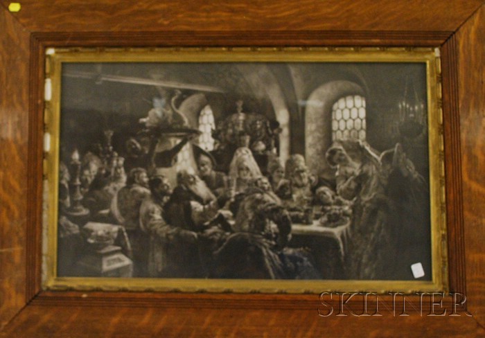 Appraisal: Oak Framed Historical Banquet Scene Print overall x in