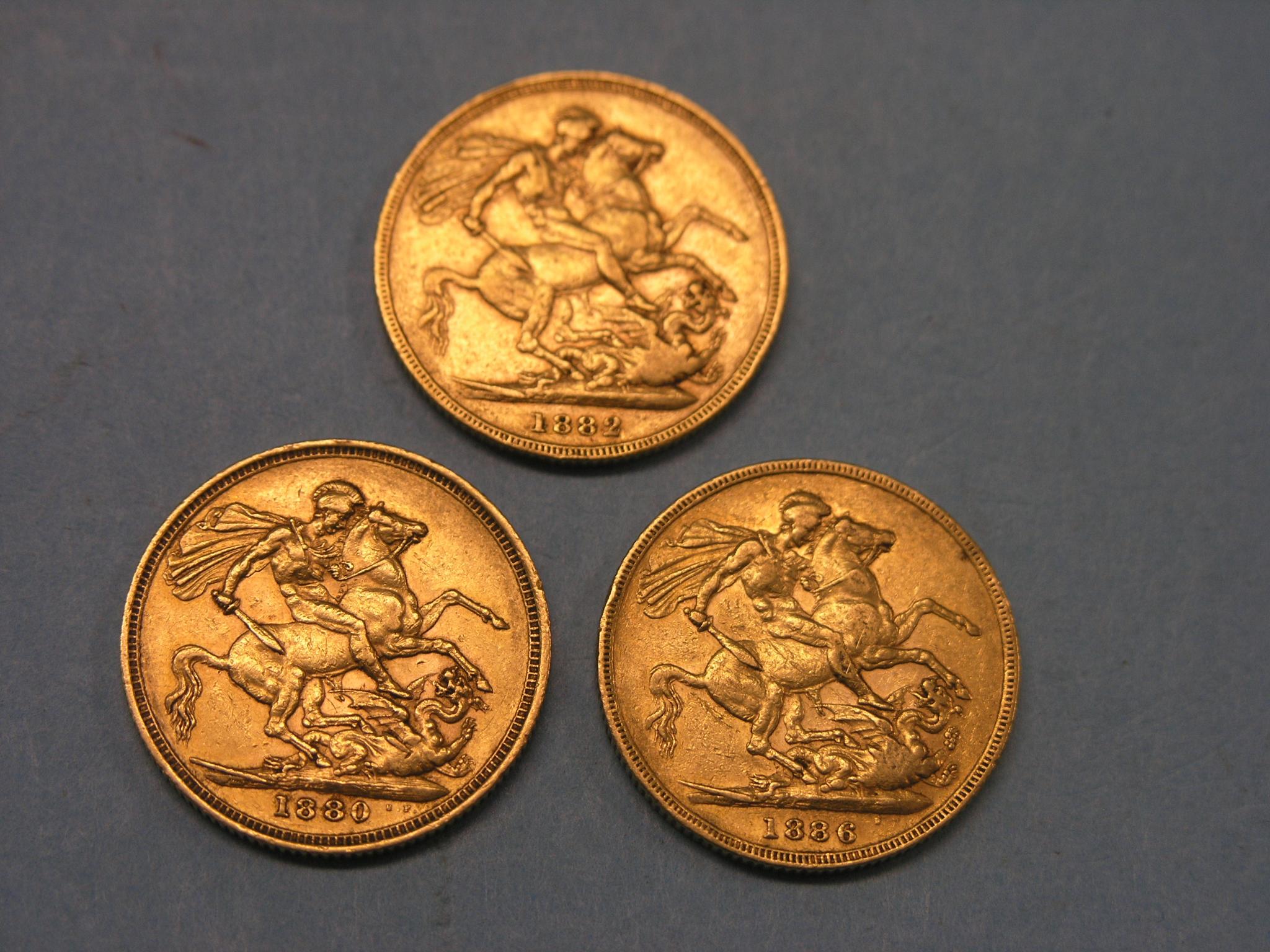 Appraisal: Three Victorian gold Sovereigns all Melbourne mint