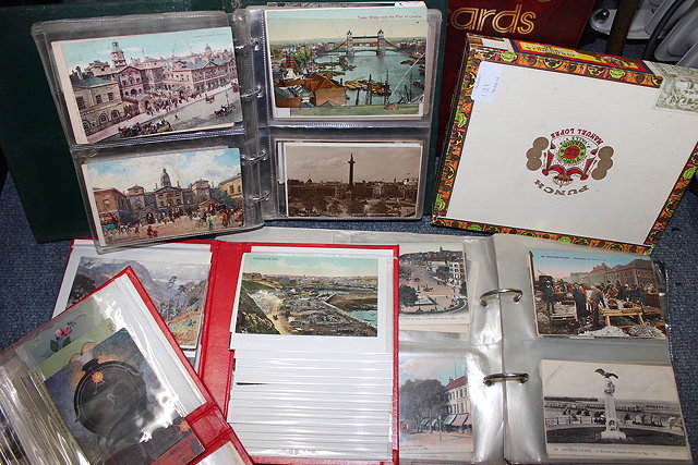 Appraisal: FIVE ALBUMS OF ANTIQUE AND LATER POSTCARDS to include war