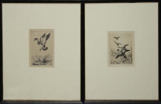 Appraisal: Two etchings signed Roland Clark Am - of jacking teal