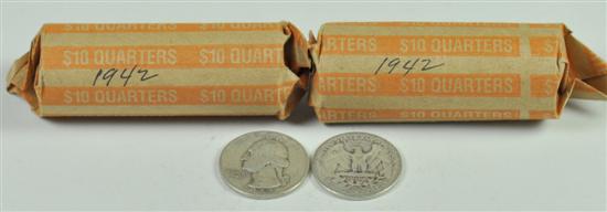 Appraisal: Two Rolls of Washington Quarters All silver Dates are and