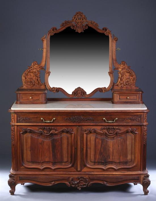 Appraisal: LOUIS XV STYLE CARVED FRUITWOOD DRESSER early th century With