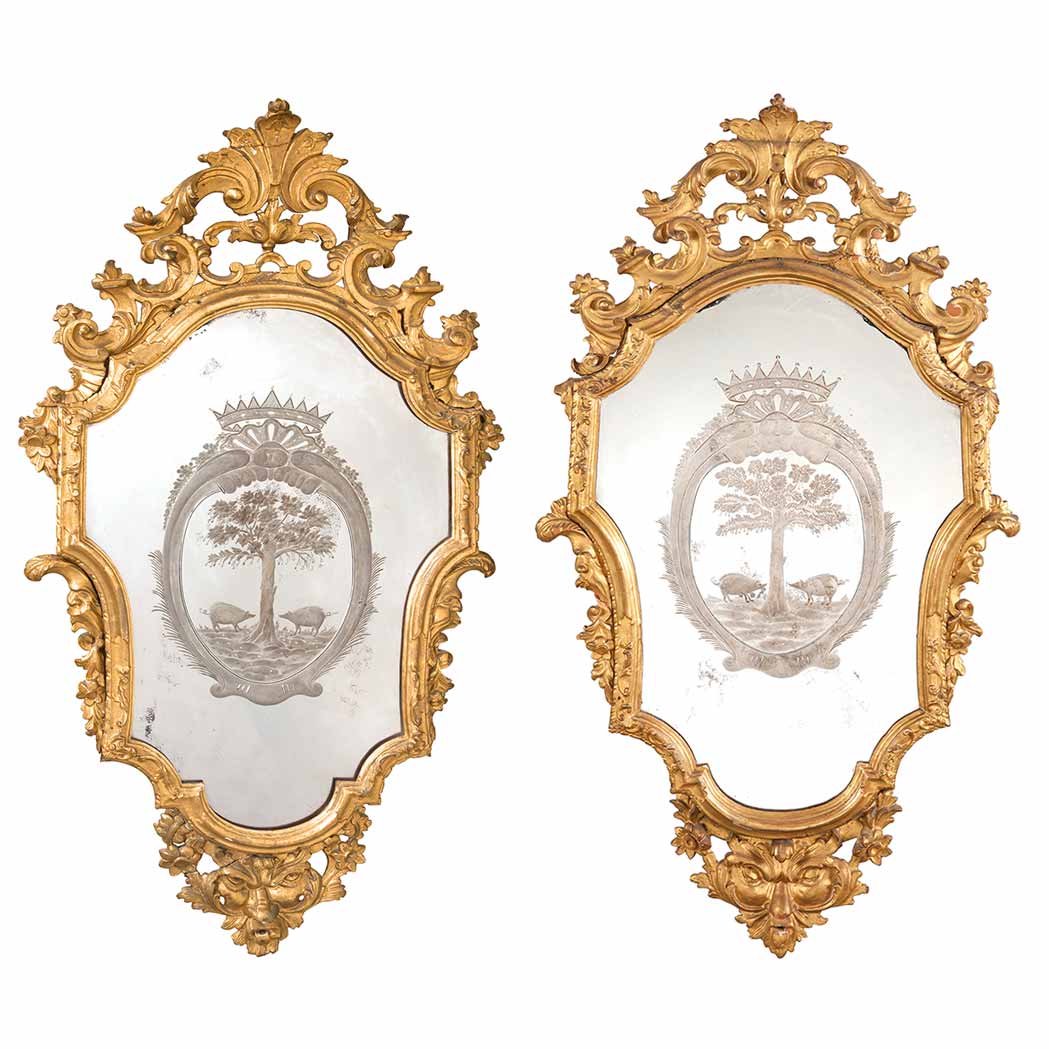 Appraisal: Pair of Italian Rococo Gilt-Wood Mirrors Mid th century Each