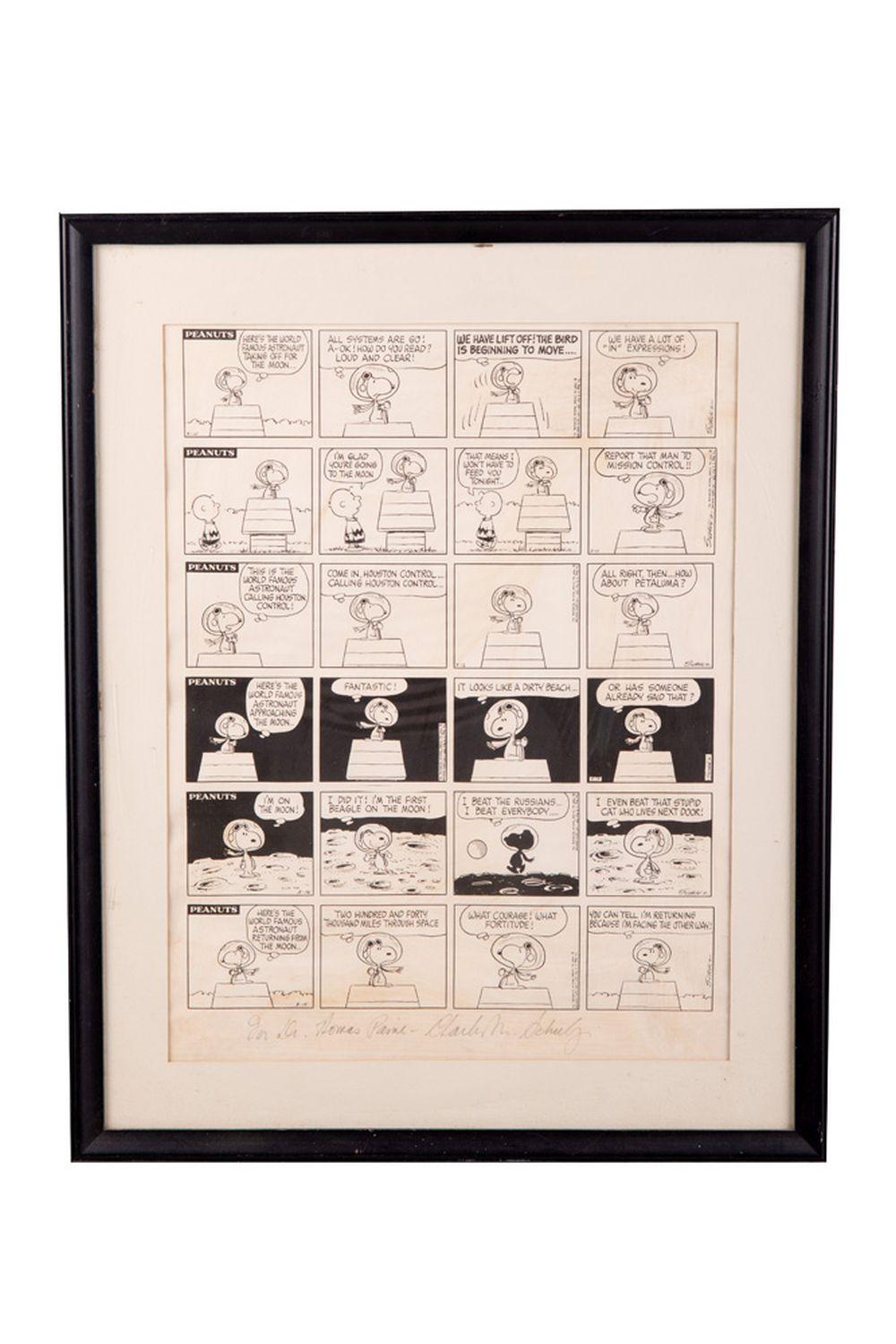 Appraisal: PEANUTS SNOOPY ON MOON COMIC STRIPannotated To Dr Thomas Paine