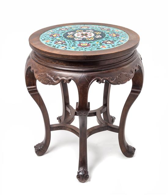 Appraisal: Sale Lot A Cloisonne Inset Rosewood Stool the circular top