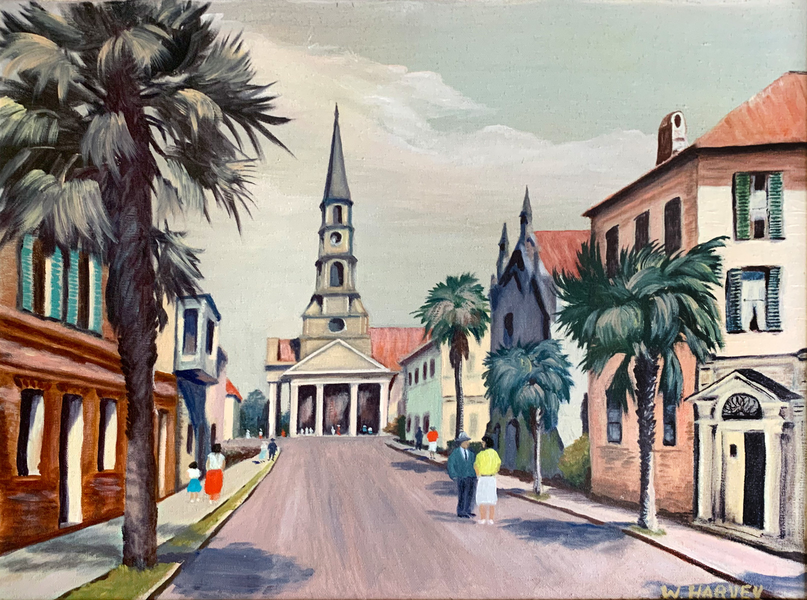 Appraisal: FLORIDA TOWN STREET SCENE SIGNED W HARVEY PAINTING O C