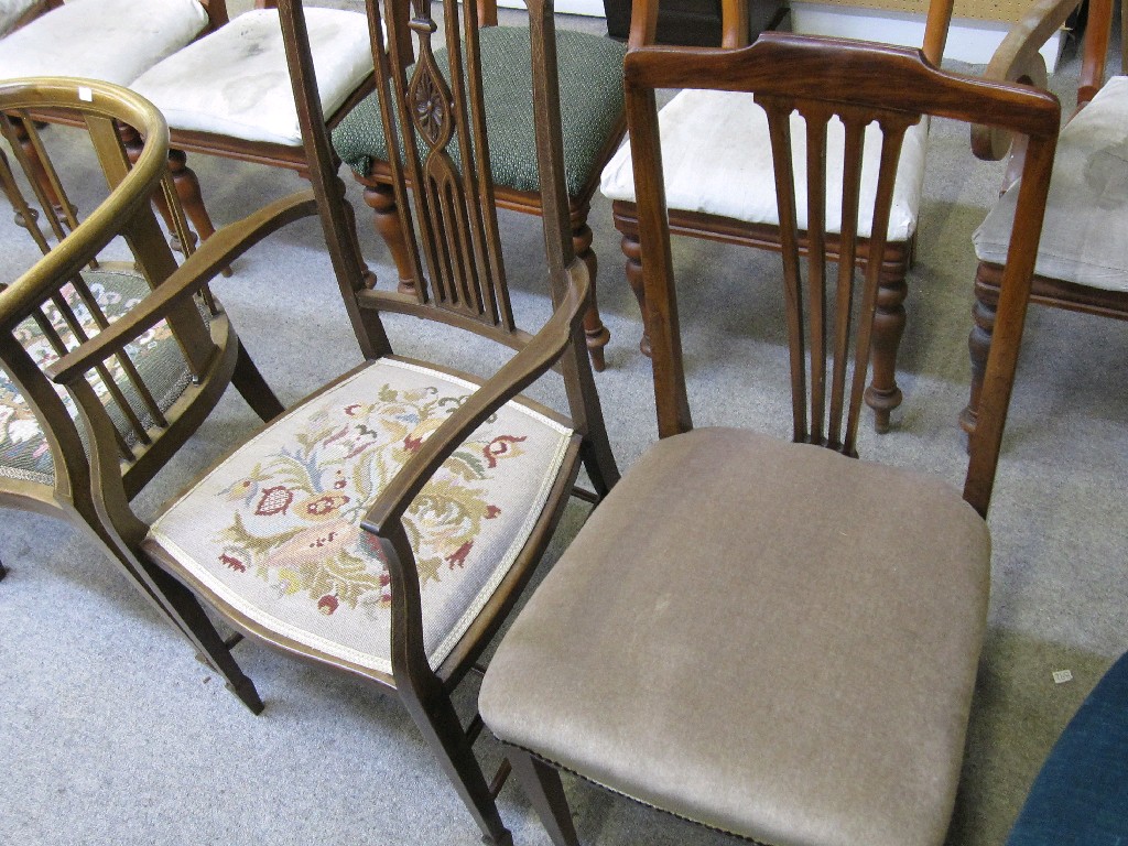 Appraisal: Lot comprising Edwardian mahogany open armchair and a side chair