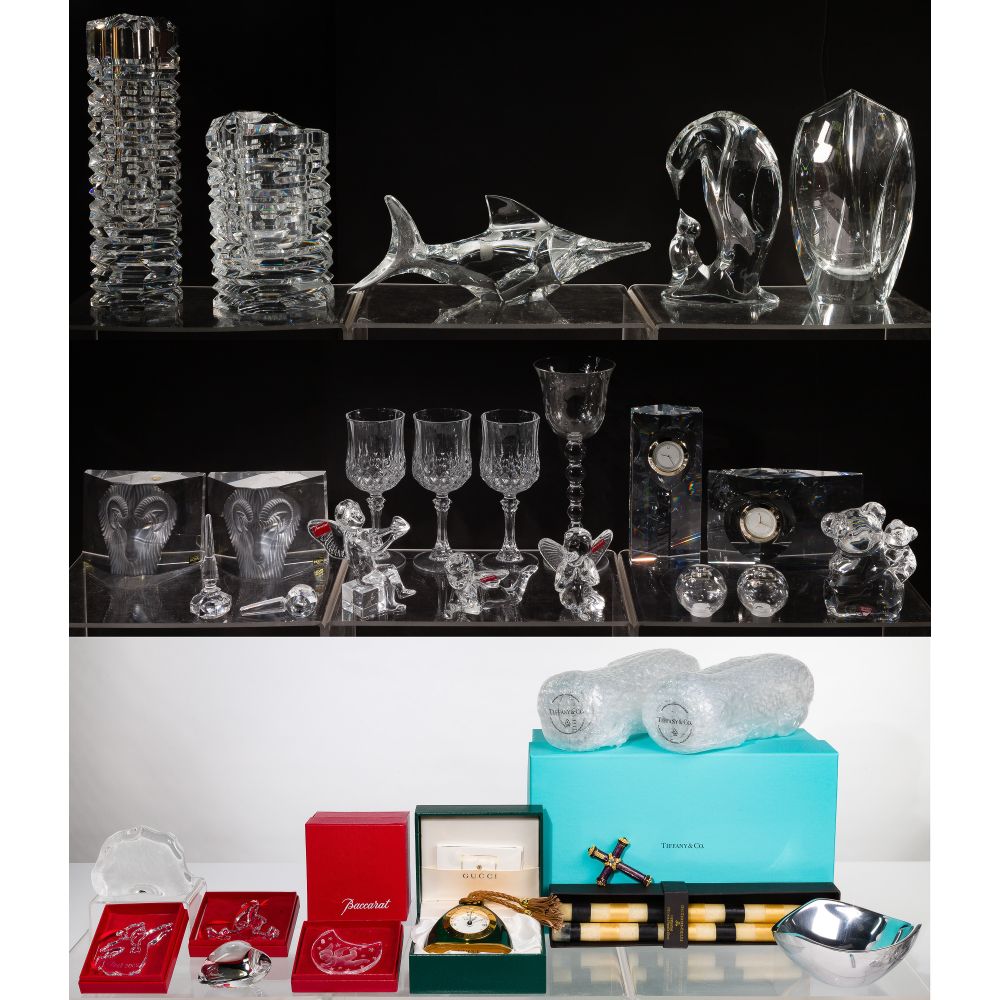 Appraisal: CRYSTAL ASSORTMENT items including by Baccarat angel figurines paperweight vase