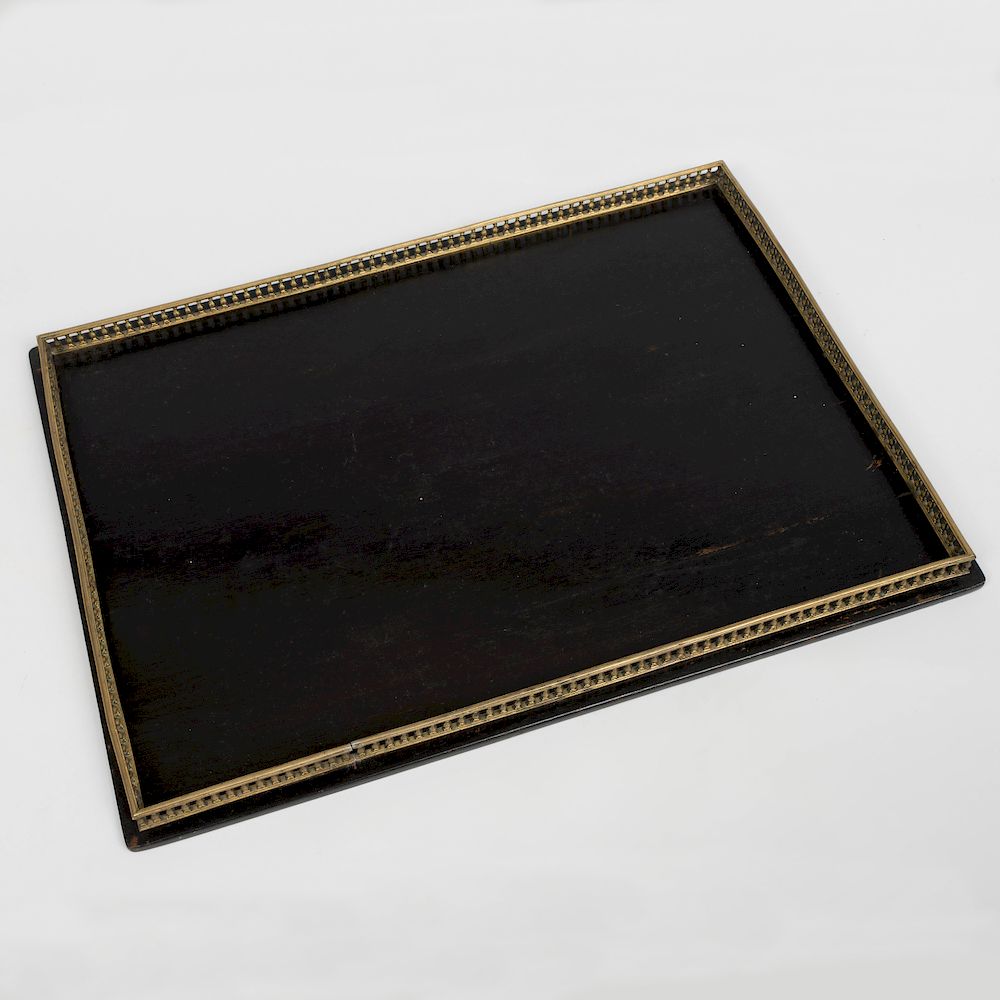 Appraisal: English Brass-Mounted Lacquer Tray x x in Property from the