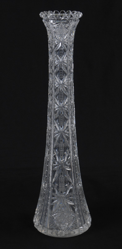 Appraisal: SIGNED HAWKES TALL CUT GLASS VASE Flared rim with teeth