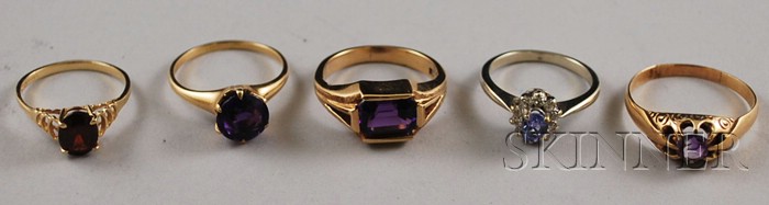 Appraisal: Five Gold and Gemstone Rings three amethyst