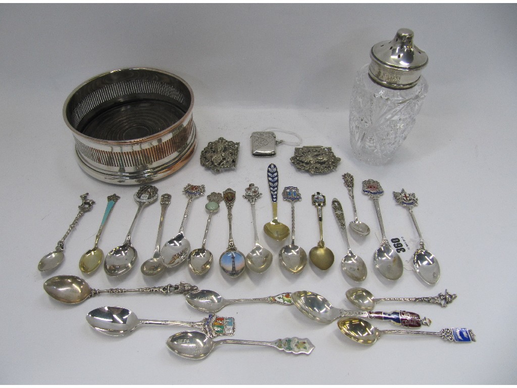 Appraisal: A lot comprising silver topped castor souvenir spoons some silver