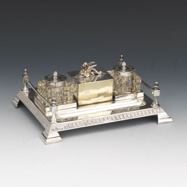 Appraisal: SILVER PLATED PARTNERS INKWELL STANDISH BY JAMES DEAKIN SONS SHEFFIELD