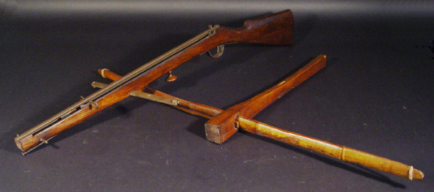 Appraisal: Two crossbows of wood and metal construction one of primitive