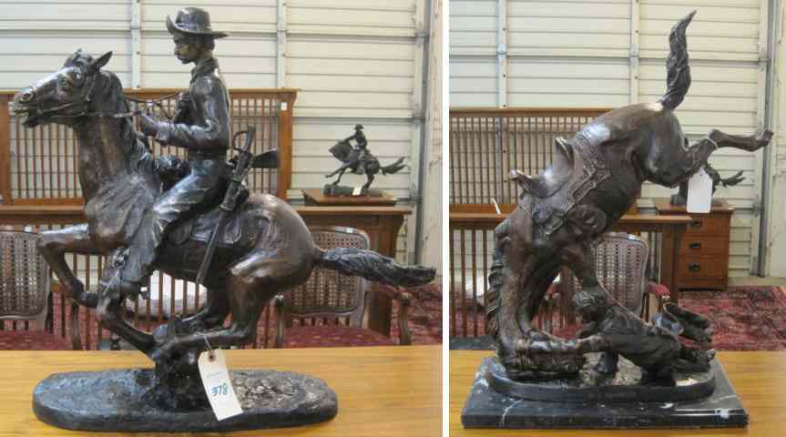 Appraisal: TWO WESTERN BRONZE SCULPTURES after the work of FREDERIC SACKRIDER