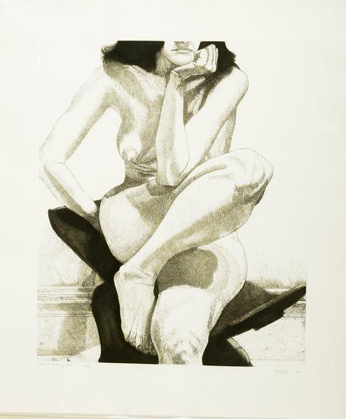 Appraisal: PHILIP PEARLSTEIN American b Nude on Dahomey Stool etching and