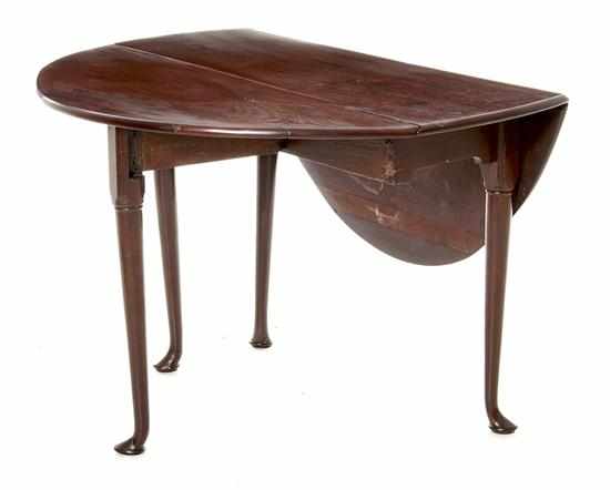 Appraisal: English Queen Anne mahogany dropleaf table th century oval top