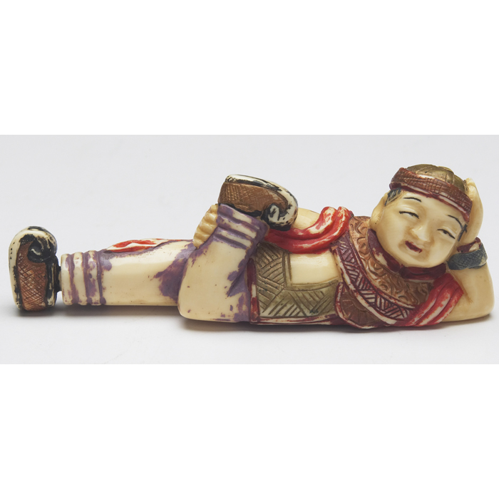 Appraisal: Unusual th century snuff bottle carved reclining figure in colored