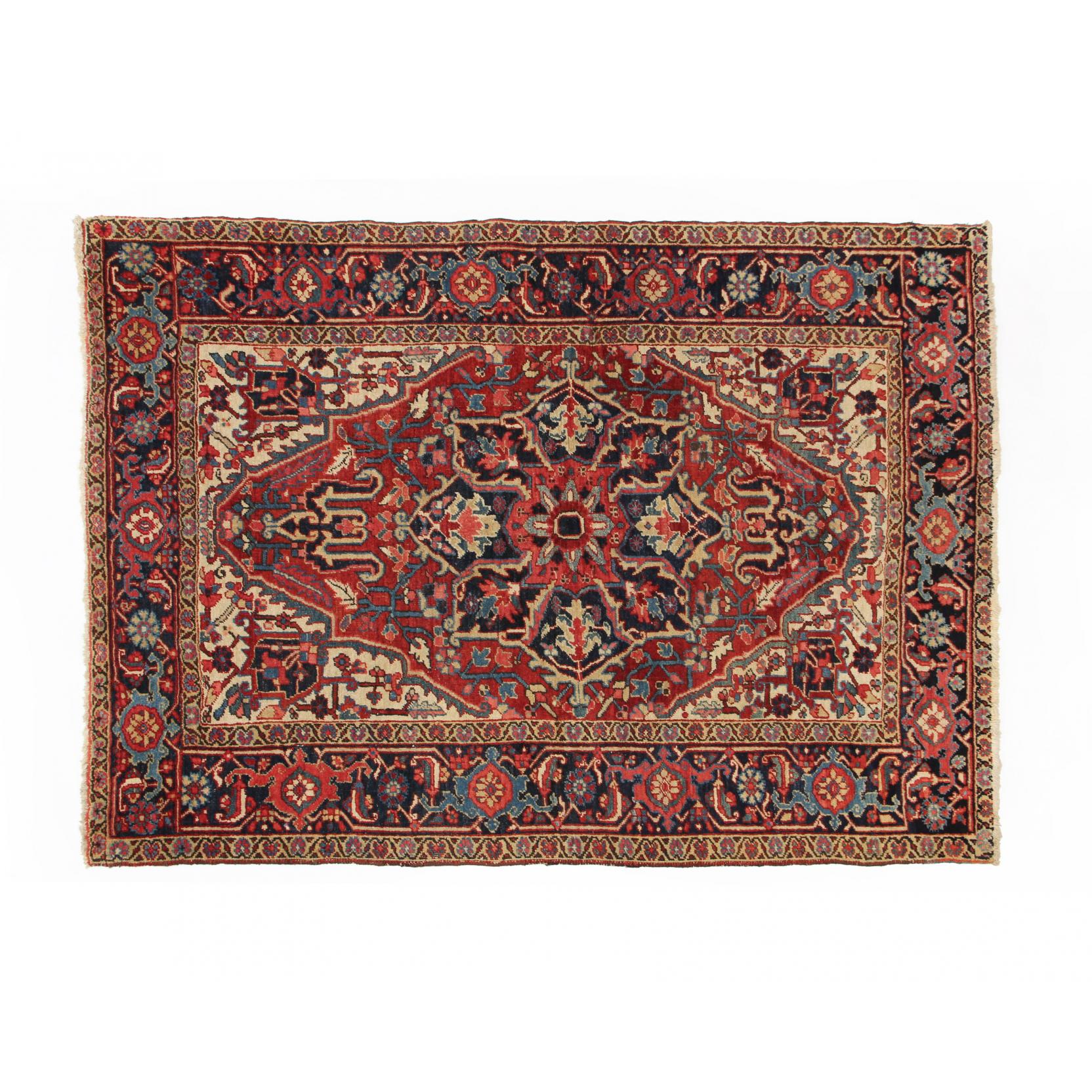 Appraisal: Ahar Heriz Area Rug circa with blue medallion on red