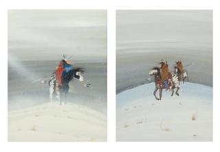 Appraisal: Rance Hood Two works ''Winter Scout'' and ''Winter Hunters'' each