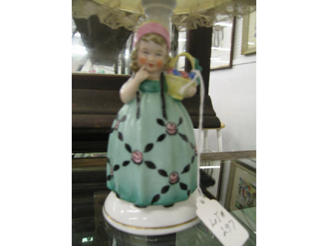 Appraisal: German Figural Porcelain Lamp girl with basket of flowers