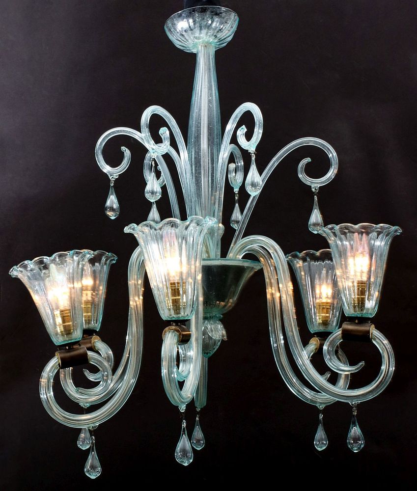 Appraisal: A MID TH CENTURY BLOWN MURANO GLASS CHANDELIER The aquamarine