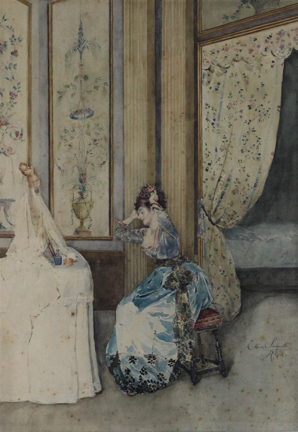 Appraisal: ETTORE SIMONETTI ITALIAN - DRESSING ROOM Watercolor x in sight