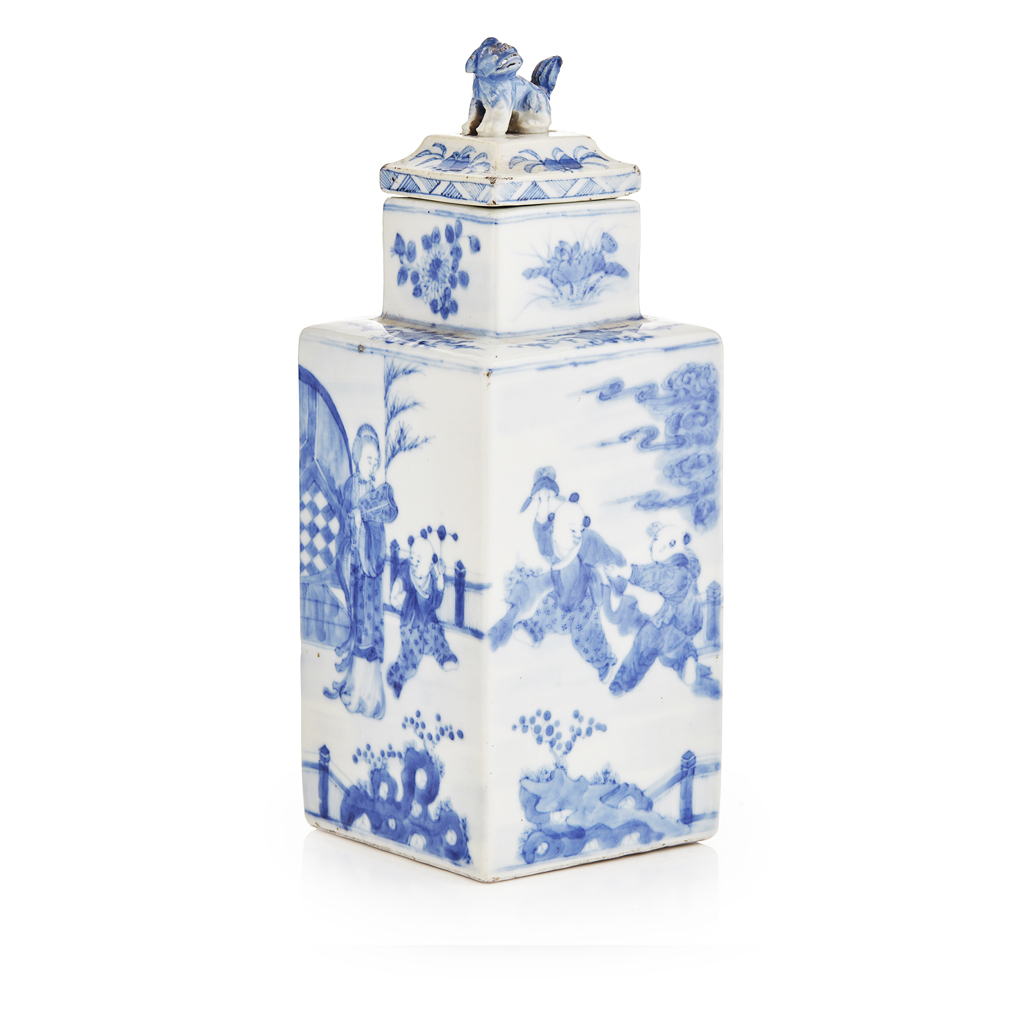 Appraisal: BLUE AND WHITE SQUARE SECTION JAR AND COVER QING DYNASTY