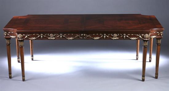 Appraisal: CONTINENTAL NEOCLASSICAL STYLE PARQUETRY-INLAID MAHOGANY AND PARCEL-GILT DINING TABLE th