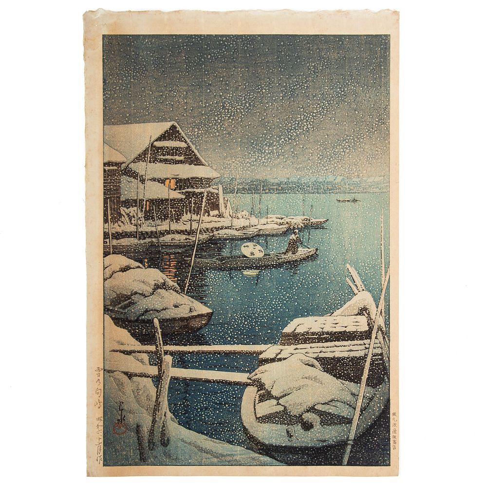 Appraisal: Kawase Hasui Snow at Mukojima woodblock print Japanese - shin