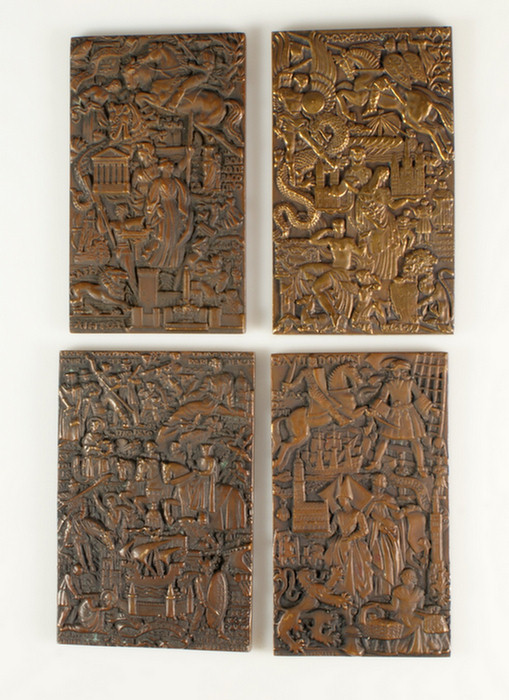 Appraisal: Raymond Delamarre French - bronze plaques depicting medieval and renaissance