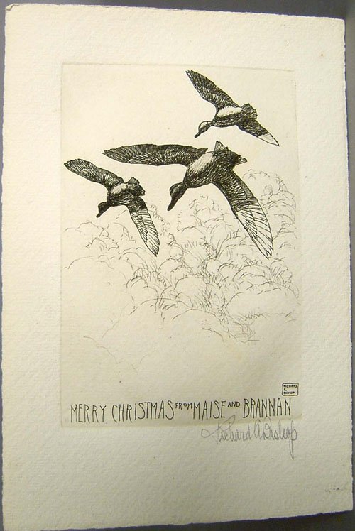 Appraisal: Richard Bishop American - Merry Christmas etching on paper signed