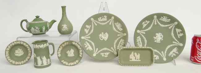 Appraisal: Lot eight pieces Wedgwood Jasperware including plates vase cup etc