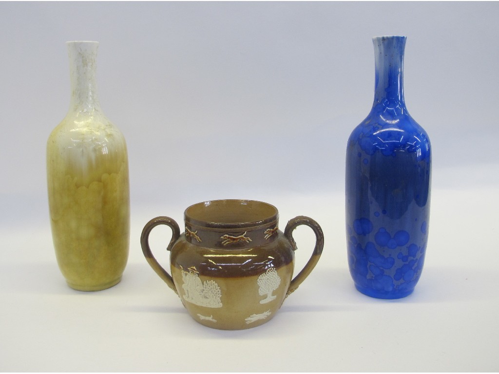 Appraisal: Two Copenhagen vases and a Doulton salt glazed two handled