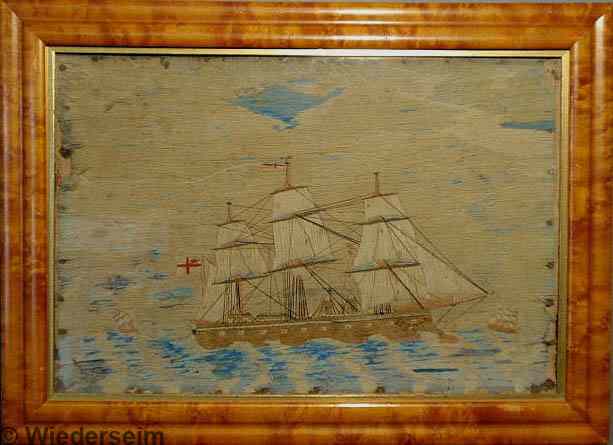 Appraisal: English wooley maritime needlework of a steam sail powered frigate