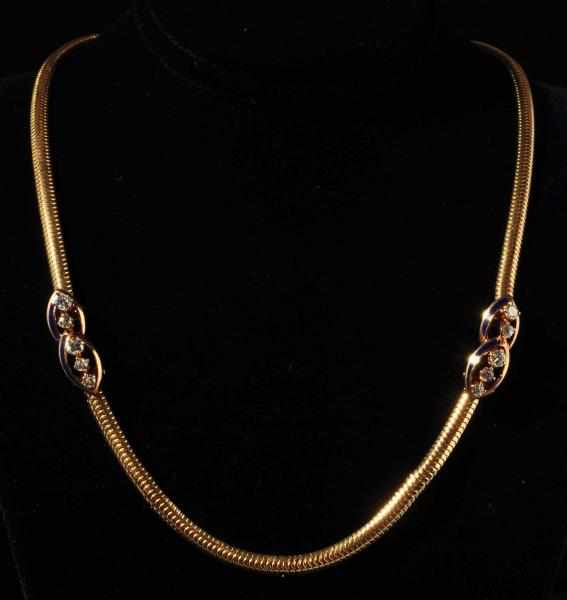 Appraisal: K Y Gold Snake Chain Necklace Description With ten diamonds