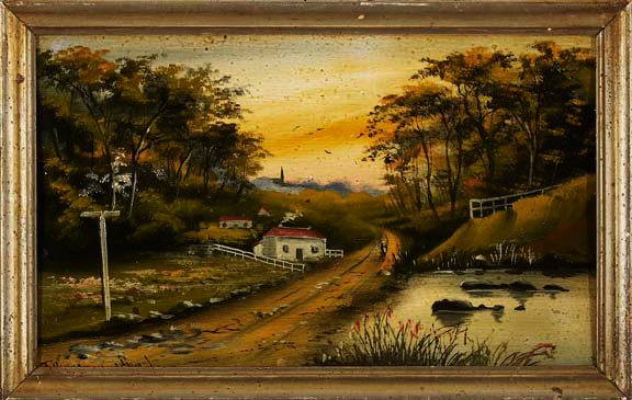 Appraisal: American School th Century Country Lane oil on board -