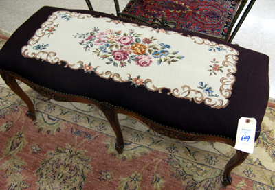 Appraisal: LOUIS XV STYLE NEEDLEPOINT BENCH American th century having a