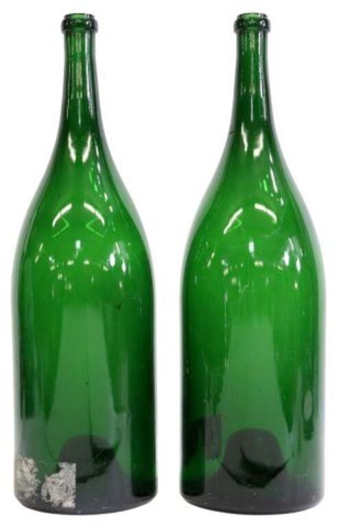 Appraisal: pair Large French green glass champagne bottles th c each