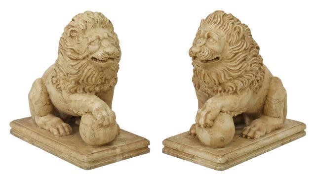 Appraisal: pair Decorative cast composite sculptures th c modeled as lions