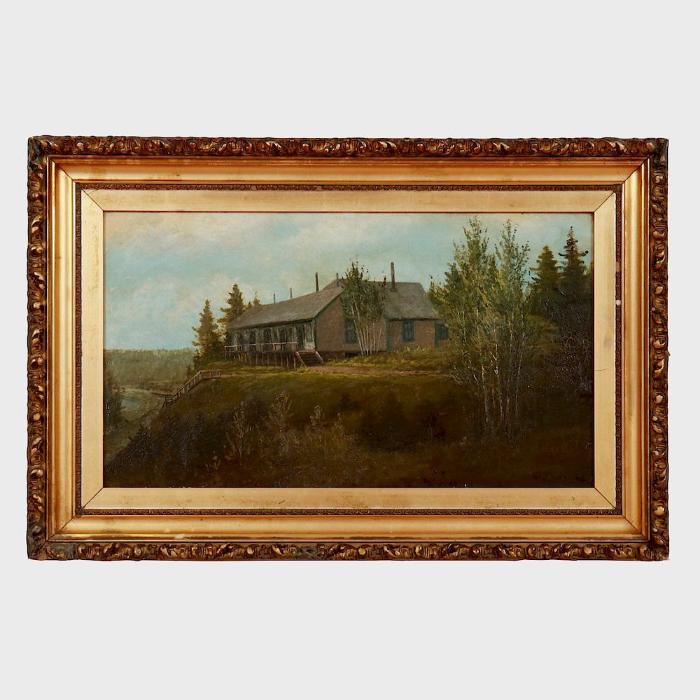 Appraisal: American School House in Landscape Oil on canvas indistinctly signed