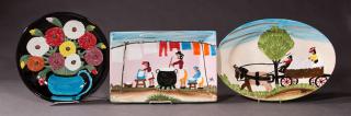 Appraisal: Clementine Hunter - Group of Three Hand Painted Ceramic Platters