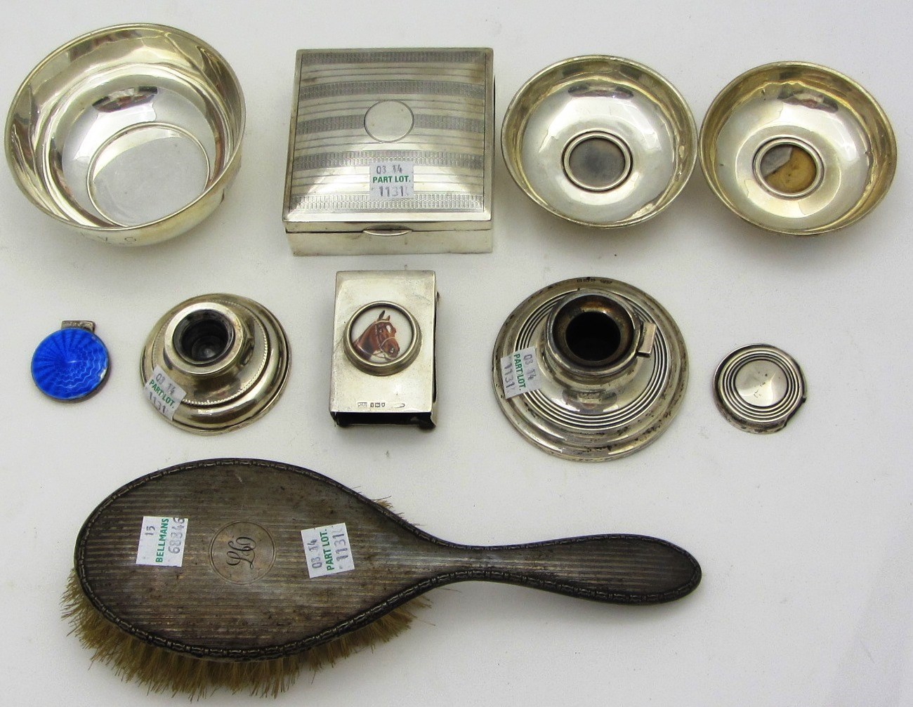 Appraisal: Silver and silver mounted wares comprising a square cigarette box