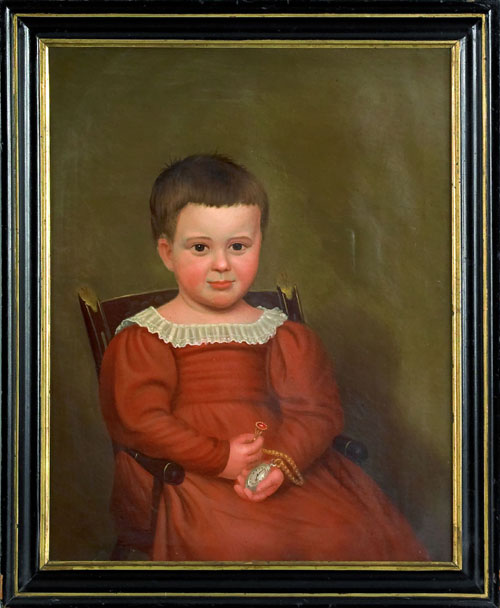 Appraisal: American oil on canvas folk portrait of a young boy