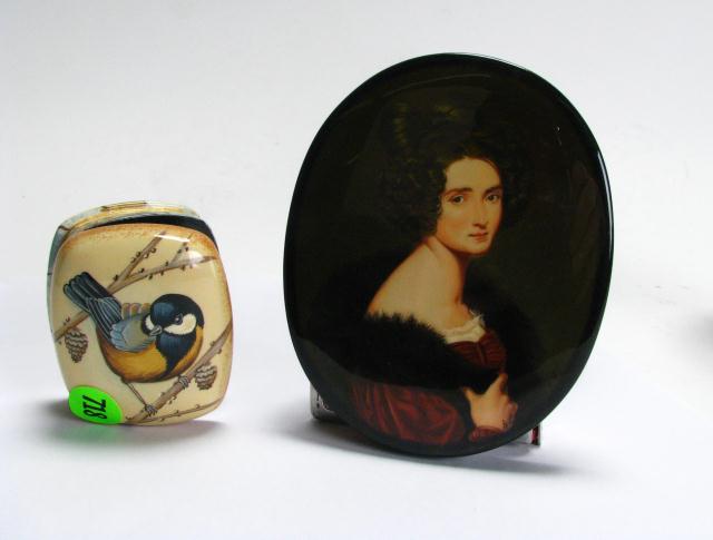 Appraisal: Two Russian Enameled Boxes including black lacquer oval portrait box