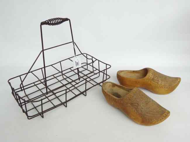 Appraisal: Lot including wooden clogs and milk carrier